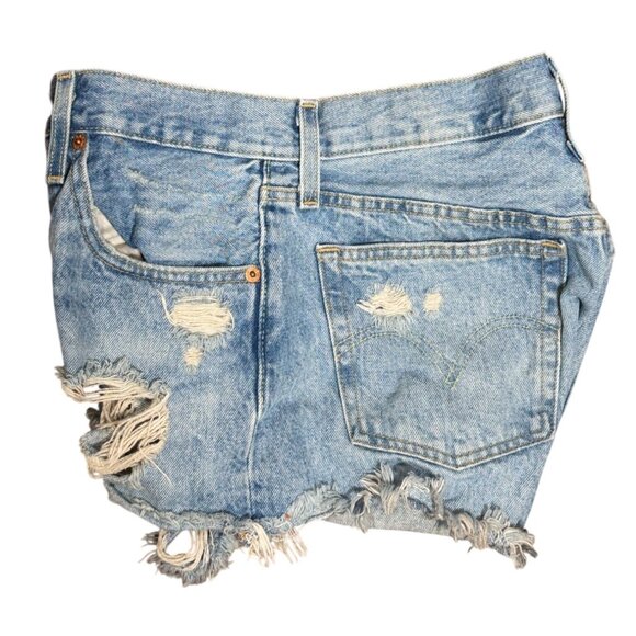 Levi's Premium 501 Shorts 26 Womens Distressed Denim Blue Ripped High-Waisted - Picture 5 of 12